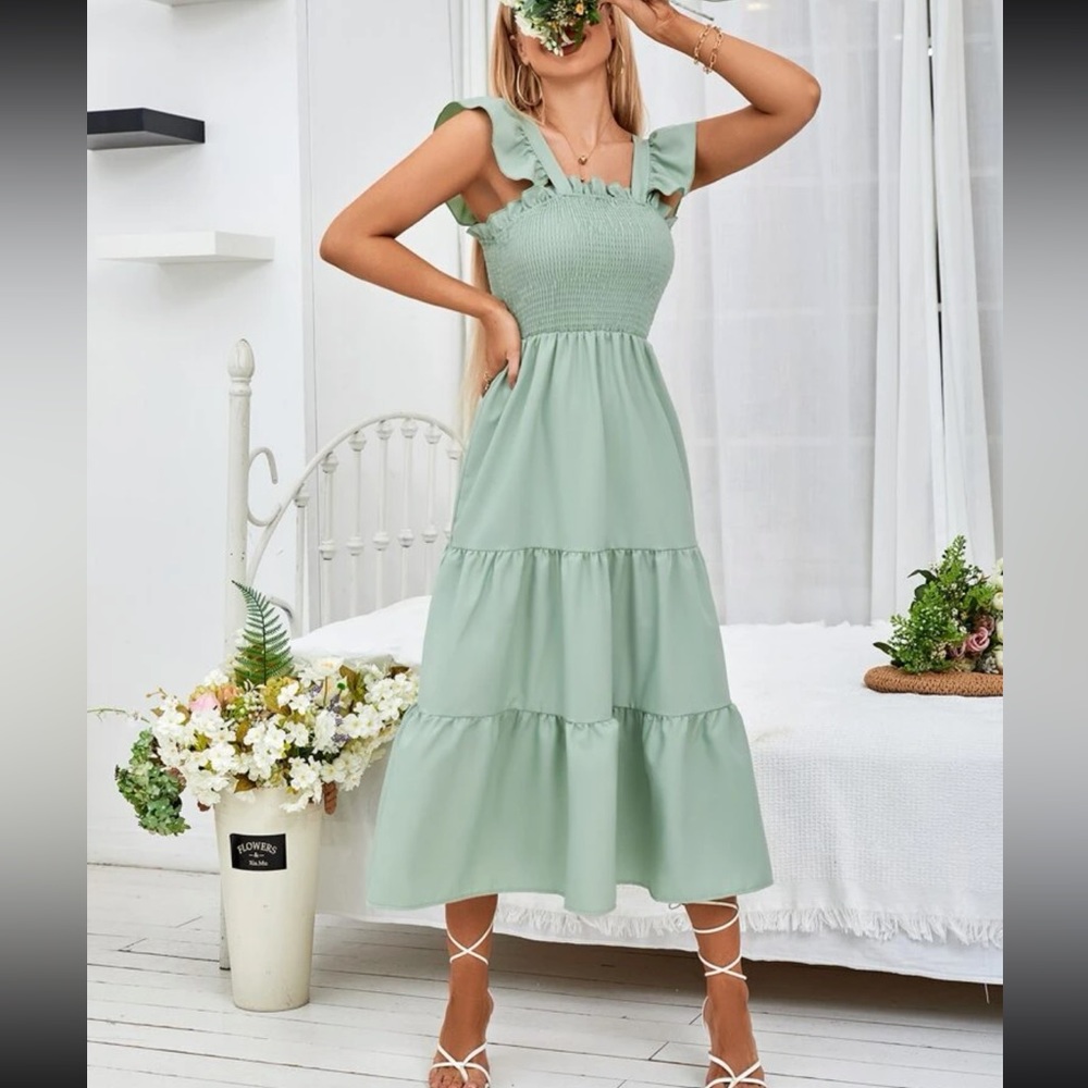 Smocked Shirred Ruffle Sleeve Dress - Picture 10 of 12